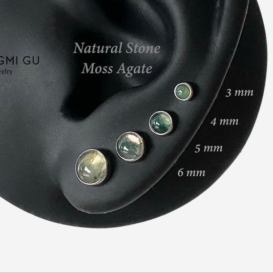 16G Titanium Moss Agate Flat Back Stud