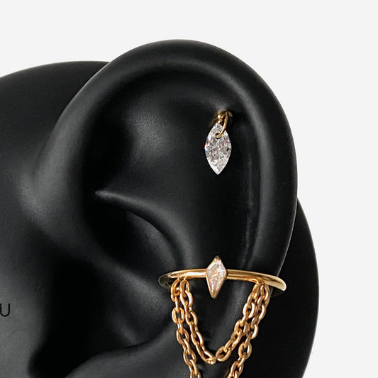 16G Titanium Oval Drop Flat Back Stud