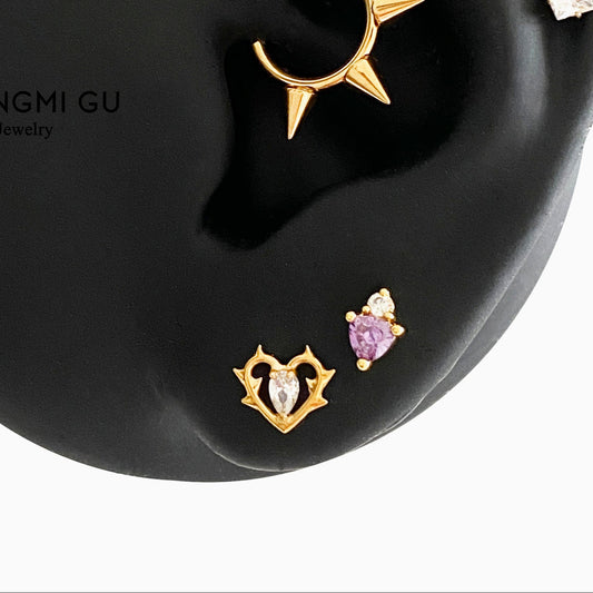 16G Titanium Spike Heart Flat Back Stud