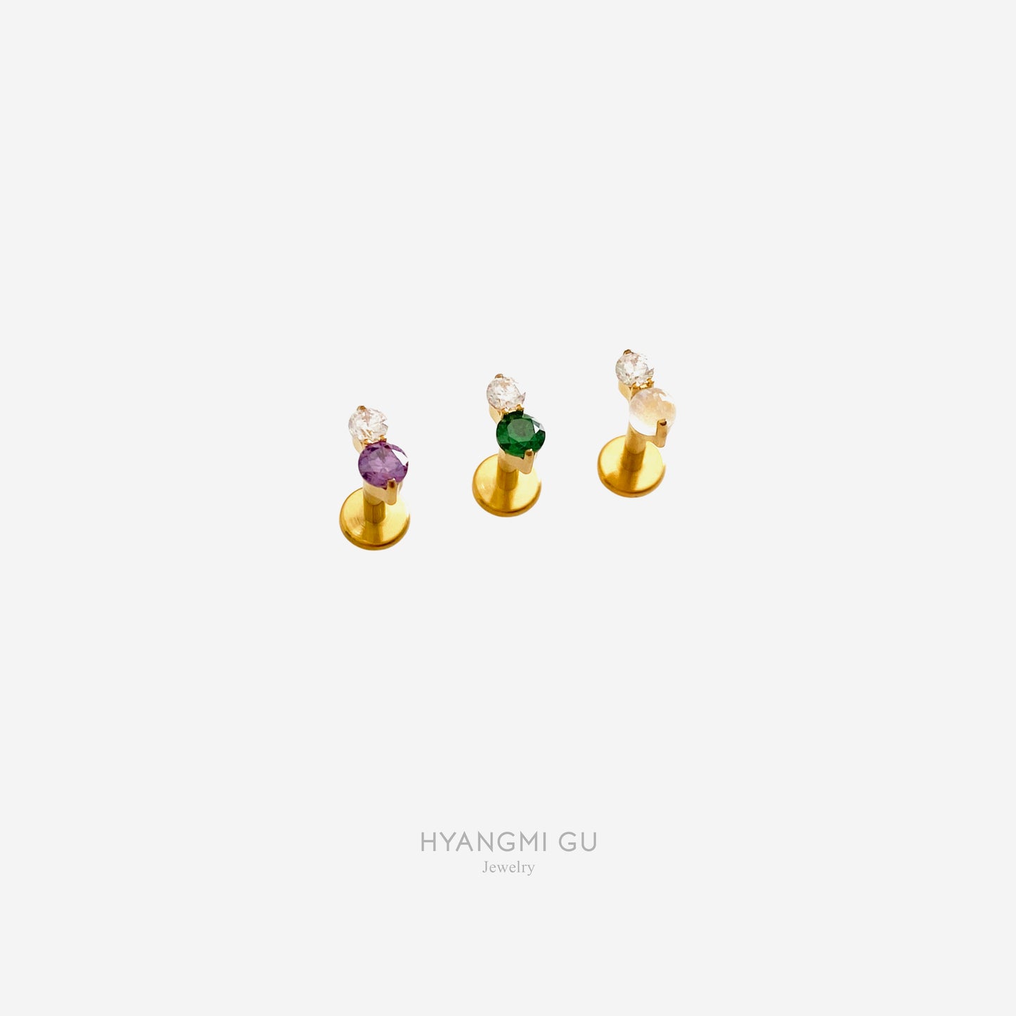 16G Titanium Color Double Round Flat Back Stud