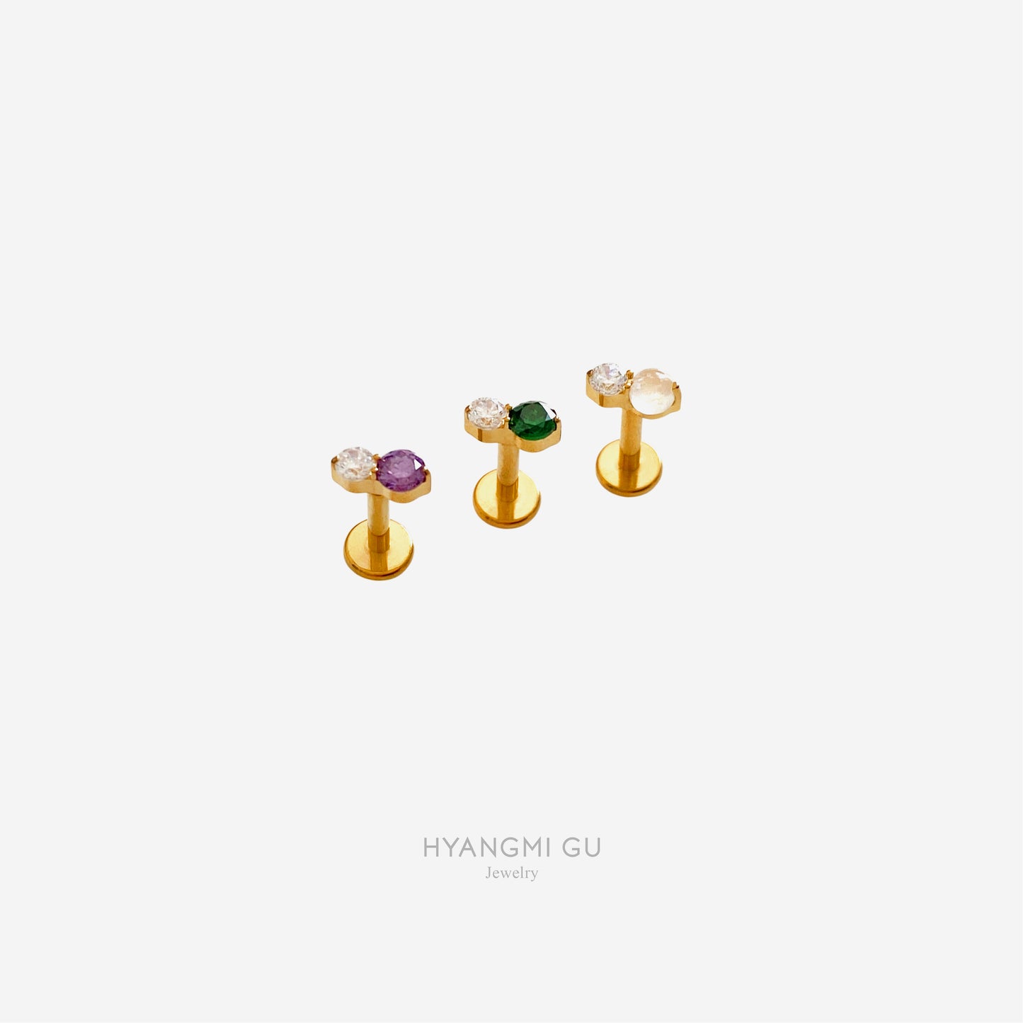 16G Titanium Color Double Round Flat Back Stud