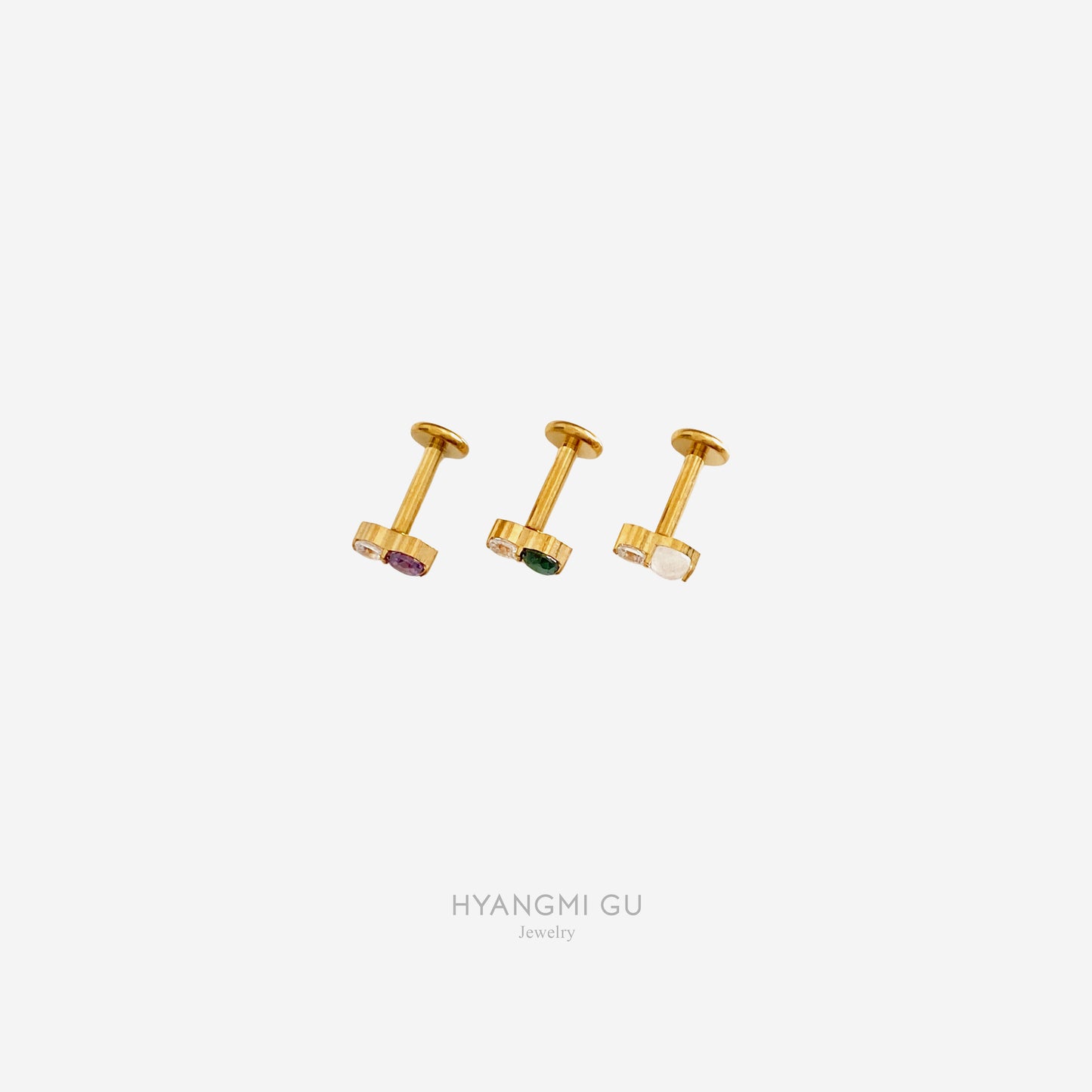 16G Titanium Color Double Round Flat Back Stud