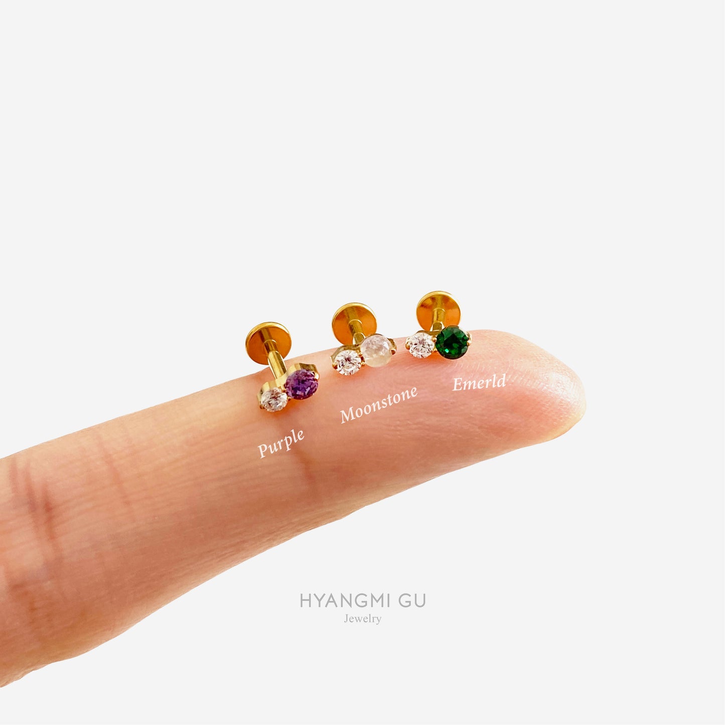 16G Titanium Color Double Round Flat Back Stud