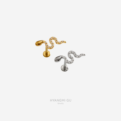 16G Titanium Cz Snake Flat Back Stud