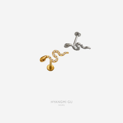 16G Titanium Cz Snake Flat Back Stud