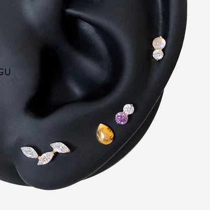 16G Titanium Color Double Round Flat Back Stud