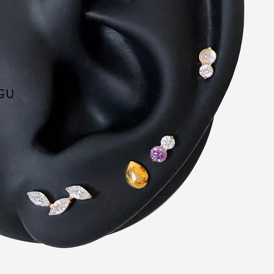 16G Titanium Color Double Round Flat Back Stud