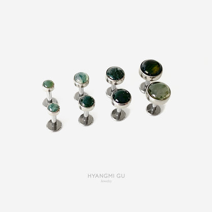 16G Titanium Moss Agate Flat Back Stud