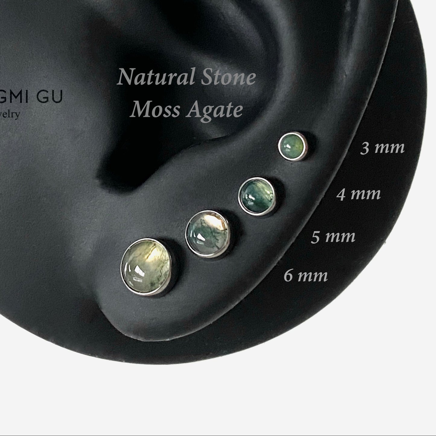 16G Titanium Moss Agate Flat Back Stud