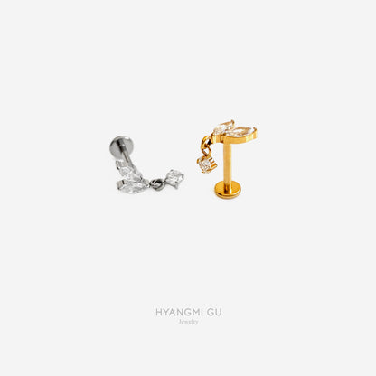 16G Titanium Leaf Dangle Flat Back Stud