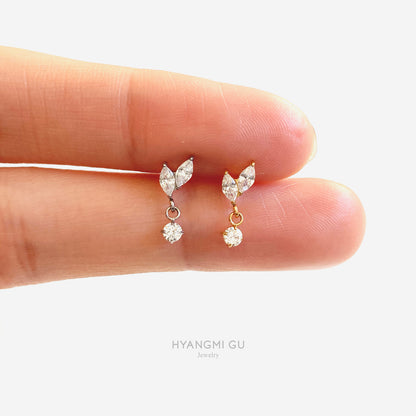 16G Titanium Leaf Dangle Flat Back Stud