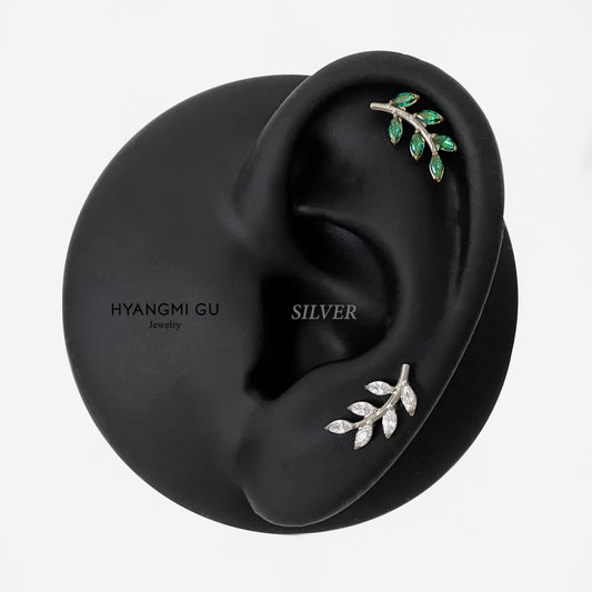16G Titanium Silver Leaf Flat Back Stud