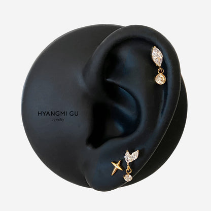 16G Titanium Leaf Dangle Flat Back Stud