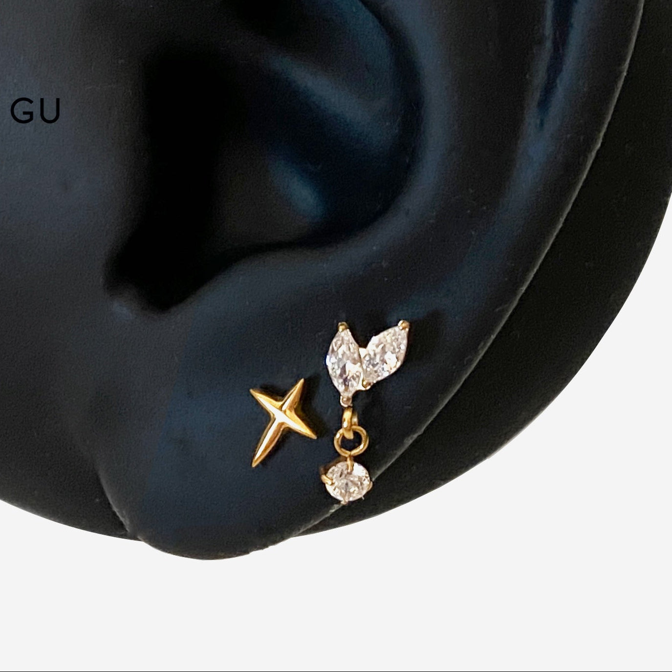 16G Titanium Leaf Dangle Flat Back Stud