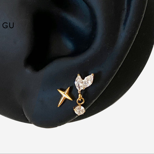 16G Titanium Leaf Dangle Flat Back Stud