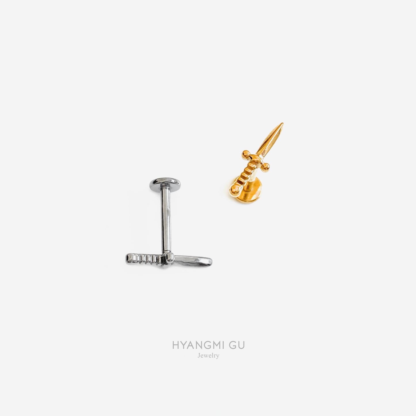 16G Titanium Small Dagger Flat Back Stud