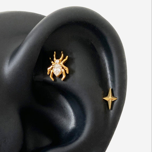 16G Titanium 3D Spike Flat Back Stud