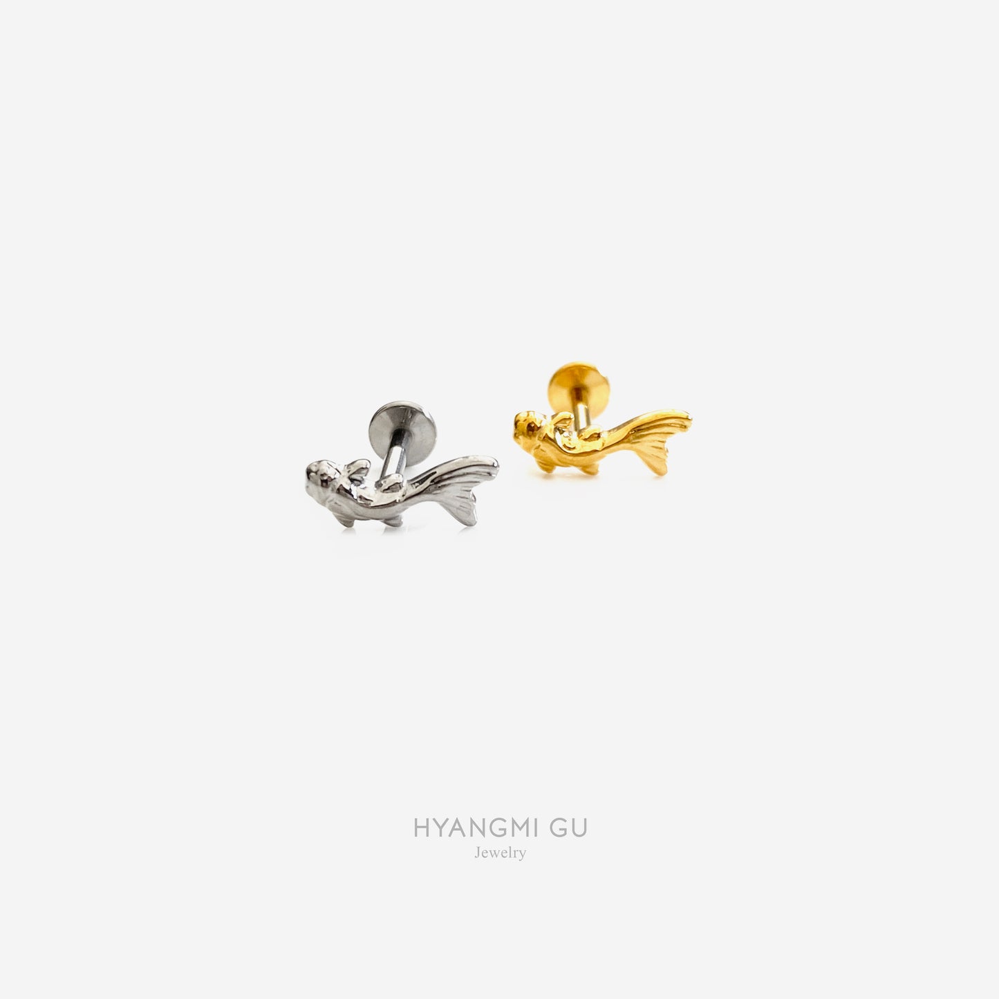 16G Titanium Wave Fish Flat Back Stud