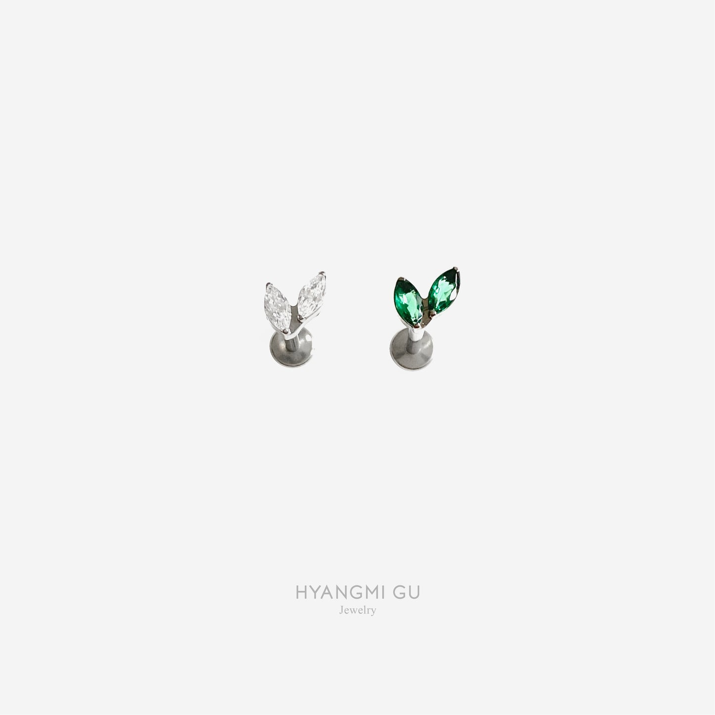16G Titanium Silver Unbalance Leaf Flat Back Stud