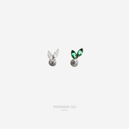 16G Titanium Silver Unbalance Leaf Flat Back Stud