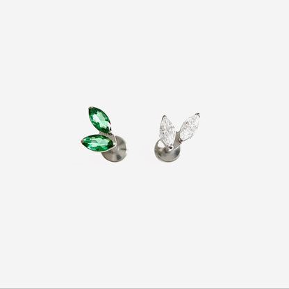 16G Titanium Silver Unbalance Leaf Flat Back Stud