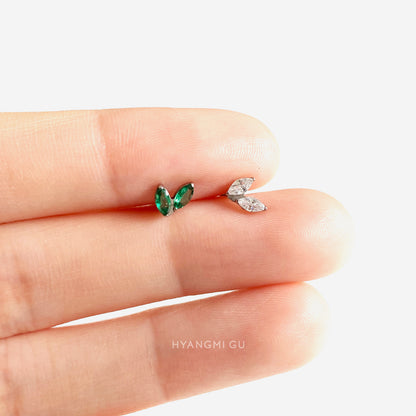 16G Titanium Silver Unbalance Leaf Flat Back Stud