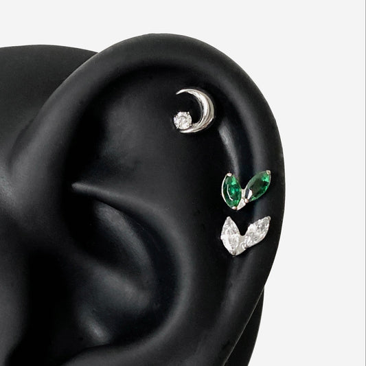 16G Titanium Silver Unbalance Leaf Flat Back Stud