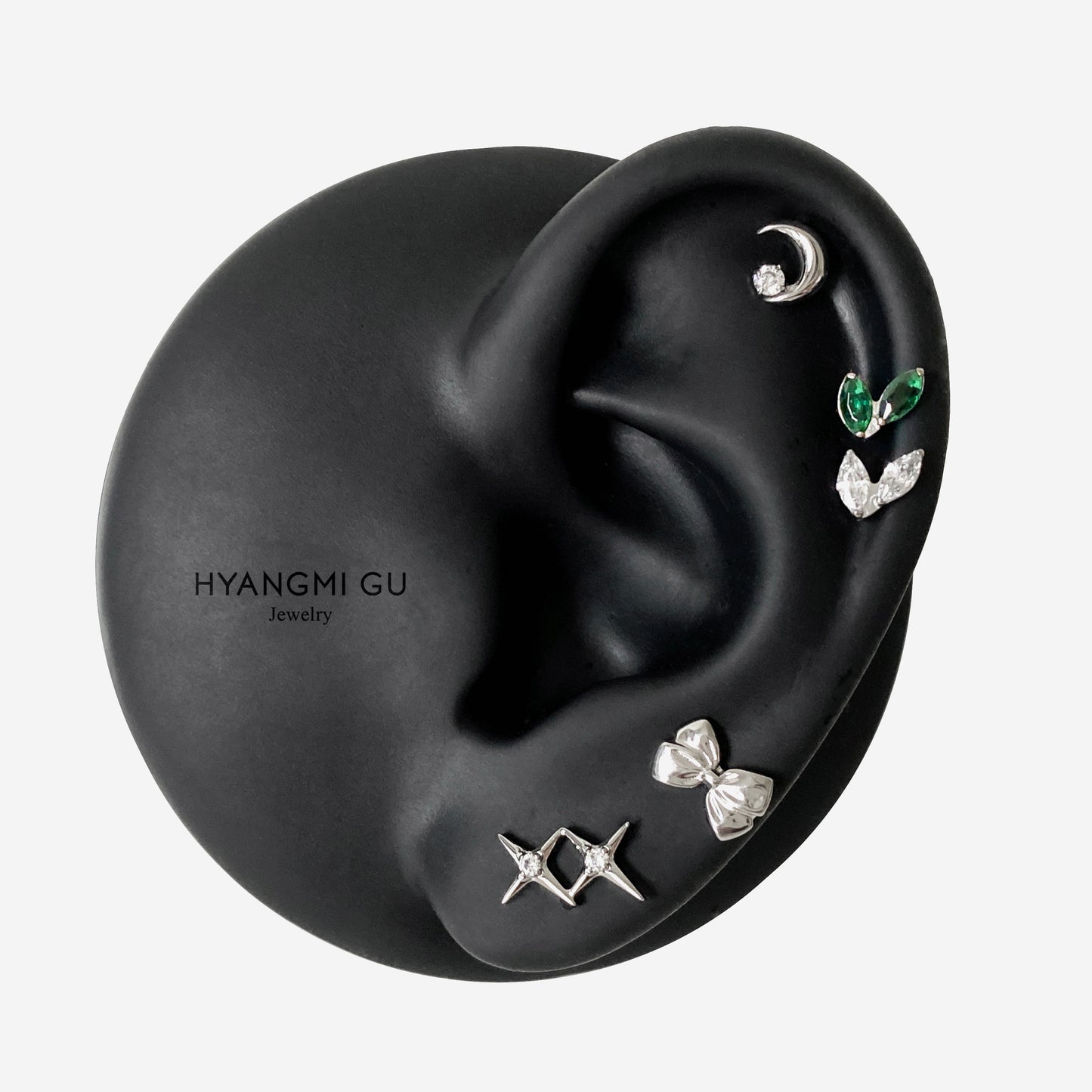 16G Titanium Silver Unbalance Leaf Flat Back Stud