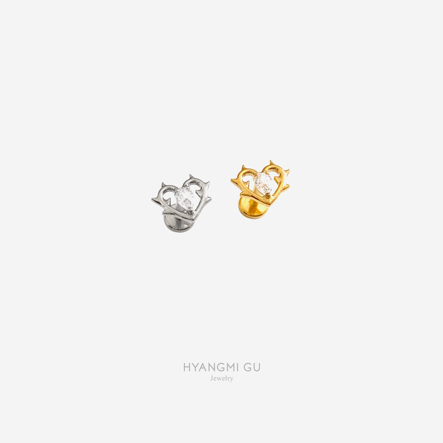 16G Titanium Spike Heart Flat Back Stud
