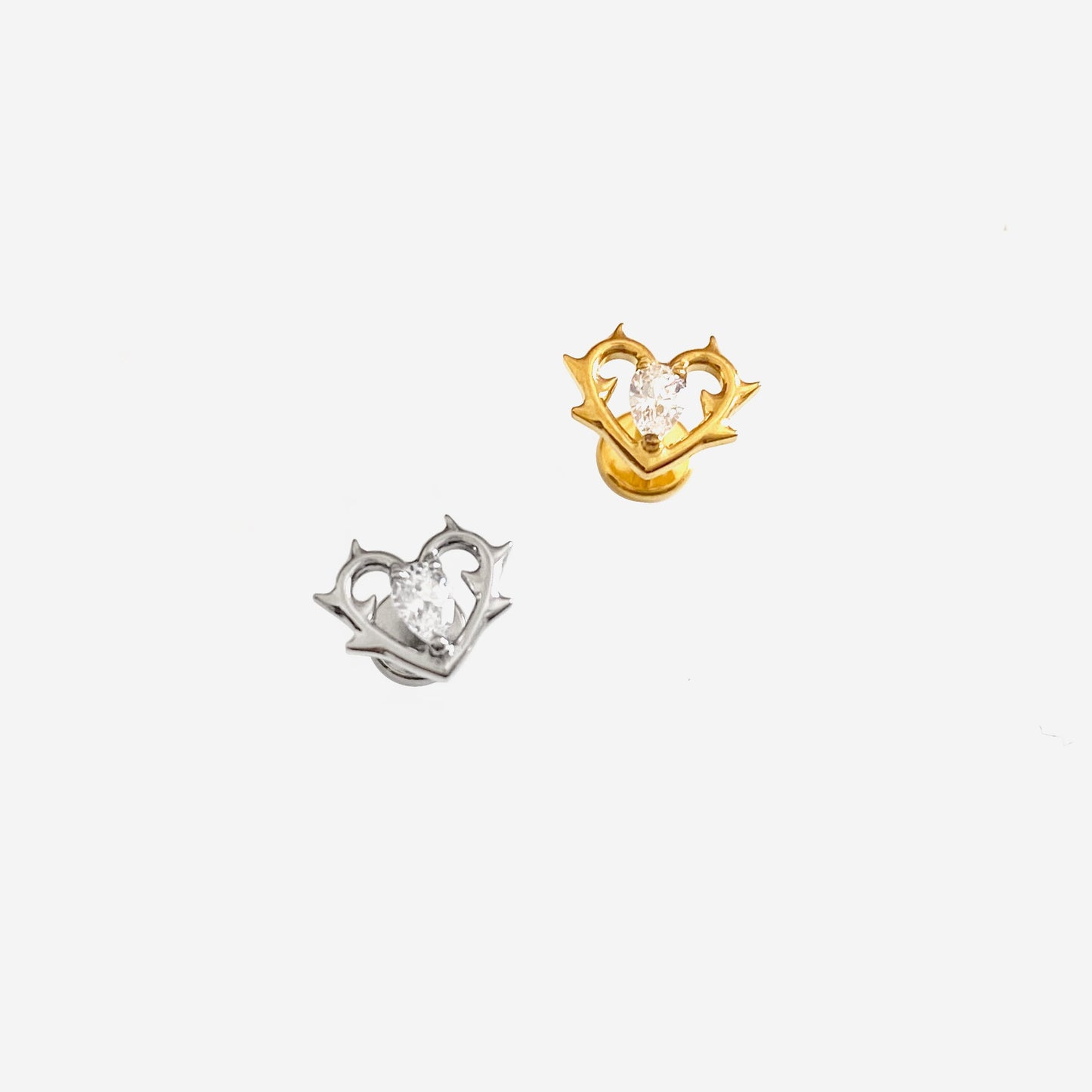 16G Titanium Spike Heart Flat Back Stud