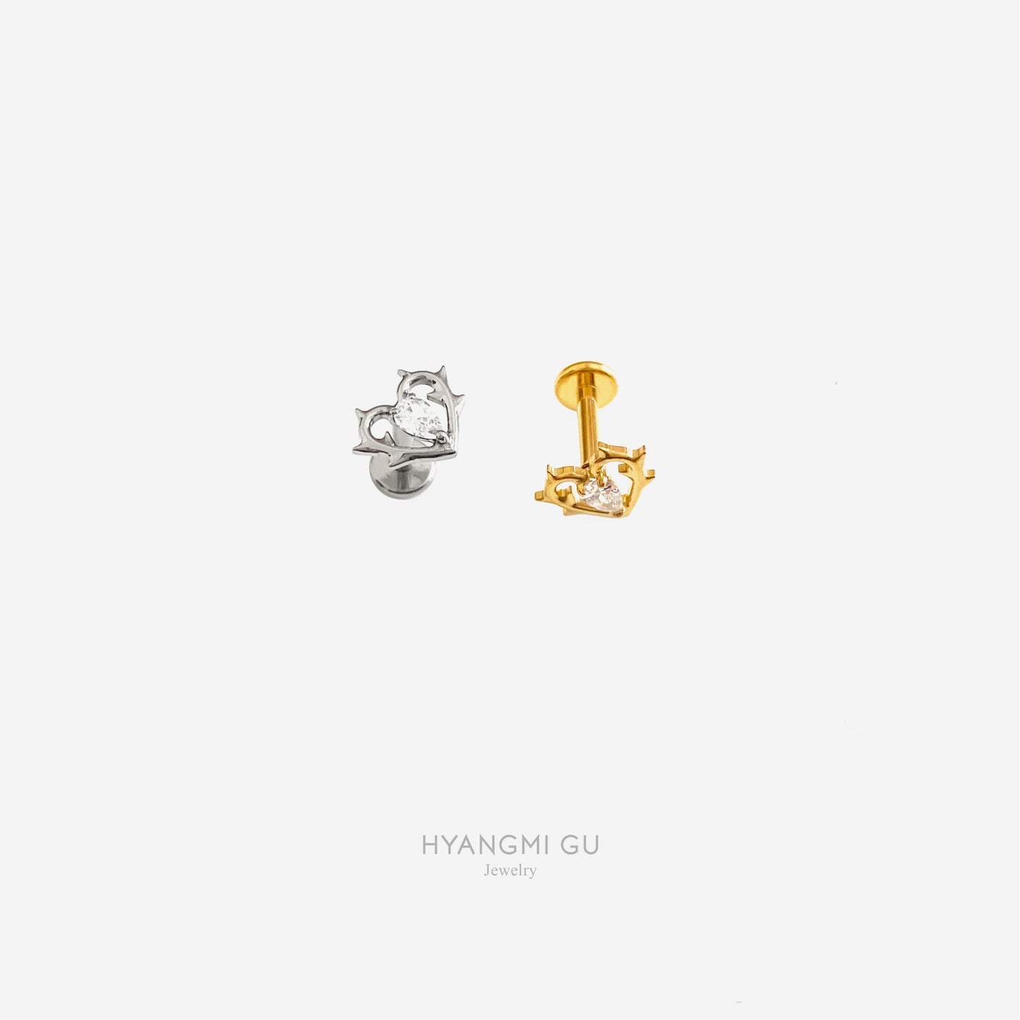 16G Titanium Spike Heart Flat Back Stud