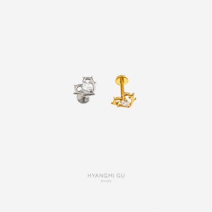 16G Titanium Spike Heart Flat Back Stud