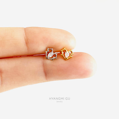16G Titanium Spike Heart Flat Back Stud